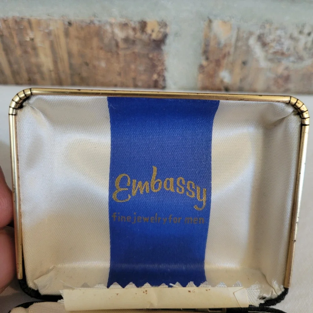 Embassy Vintage Mens Silver Tone Faux Pearl Cufflinks and Tie Tack Set MCM Boxed